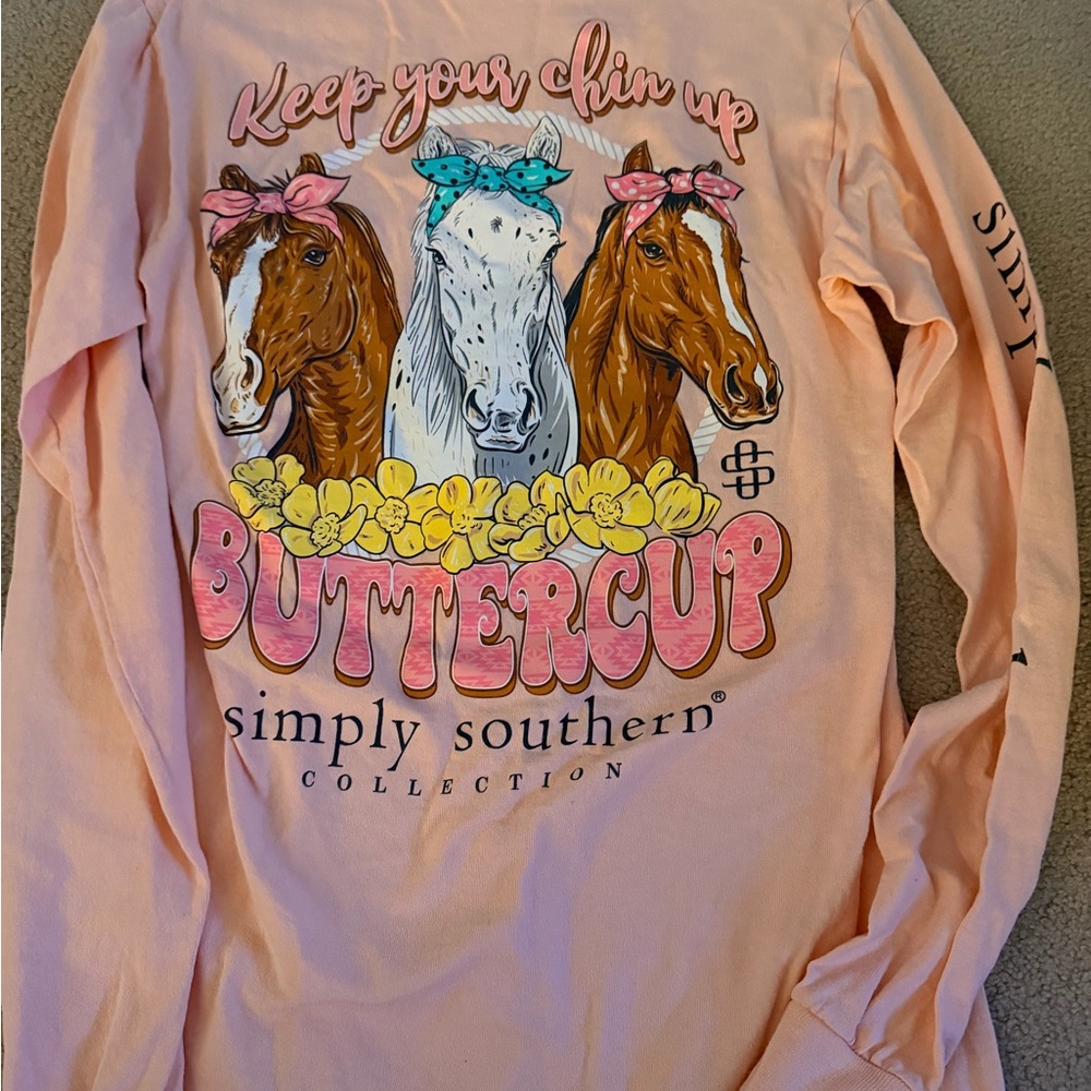 Simply Southern women’s light pink Long Sleeve Shirt with Horse Graphic